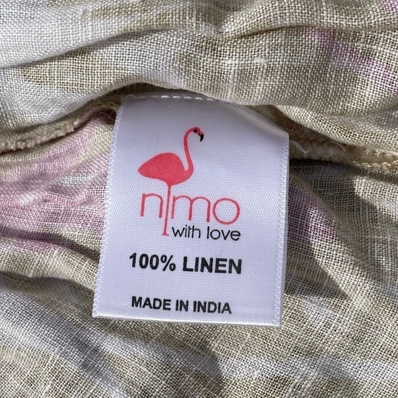 🥒 Nimo With Love Anthropologie Bouganvilla Linen Natural Print Mini Dress XS - Picture 4 of 10